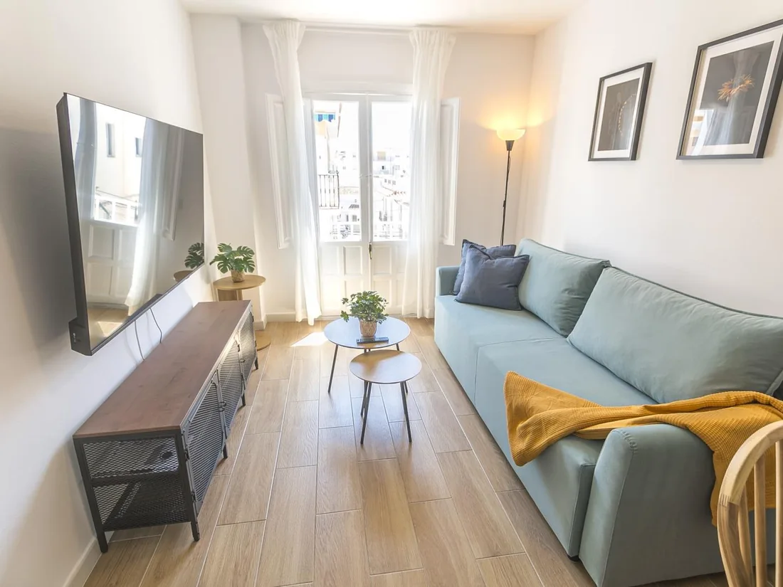 Renovated living room in an apartment of the Marimel Building